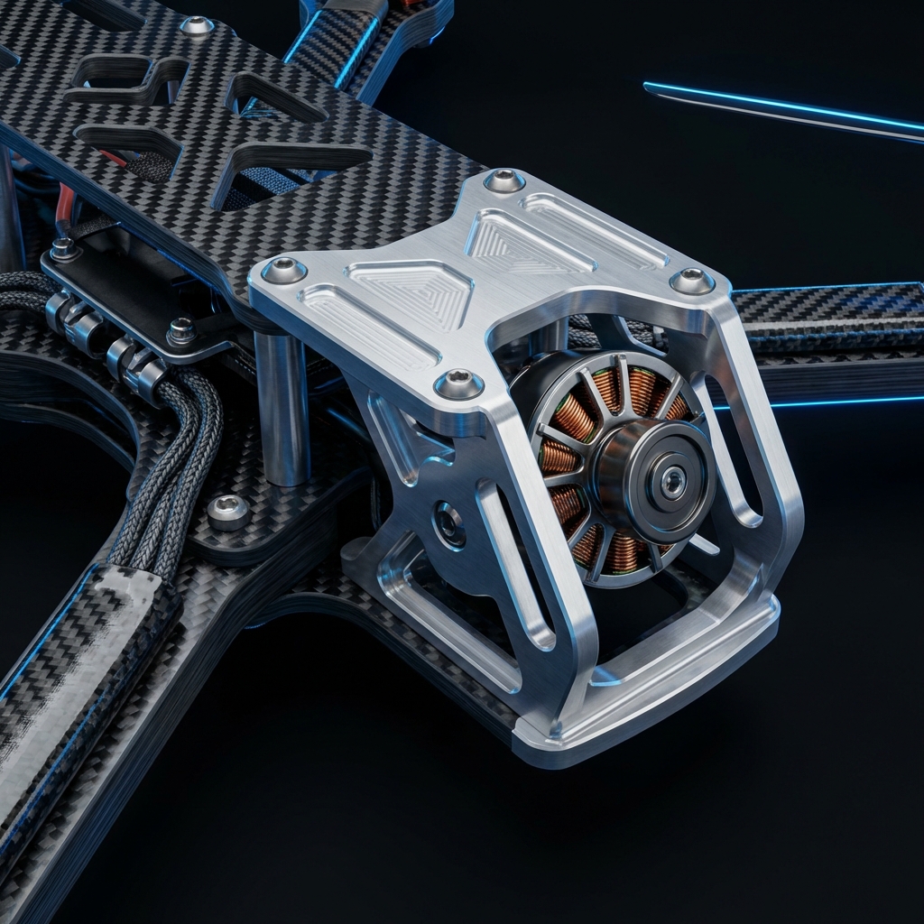 Precision aerospace drone component with CNC-machined aluminum and carbon fiber elements